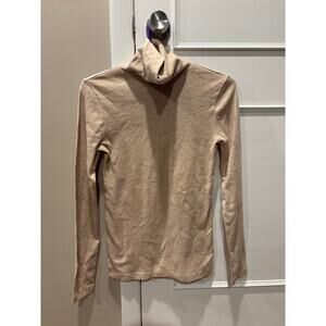 J.Crew Women Perfect Fit Turtleneck Top S Beige H0553 Cotton Long Sleeve